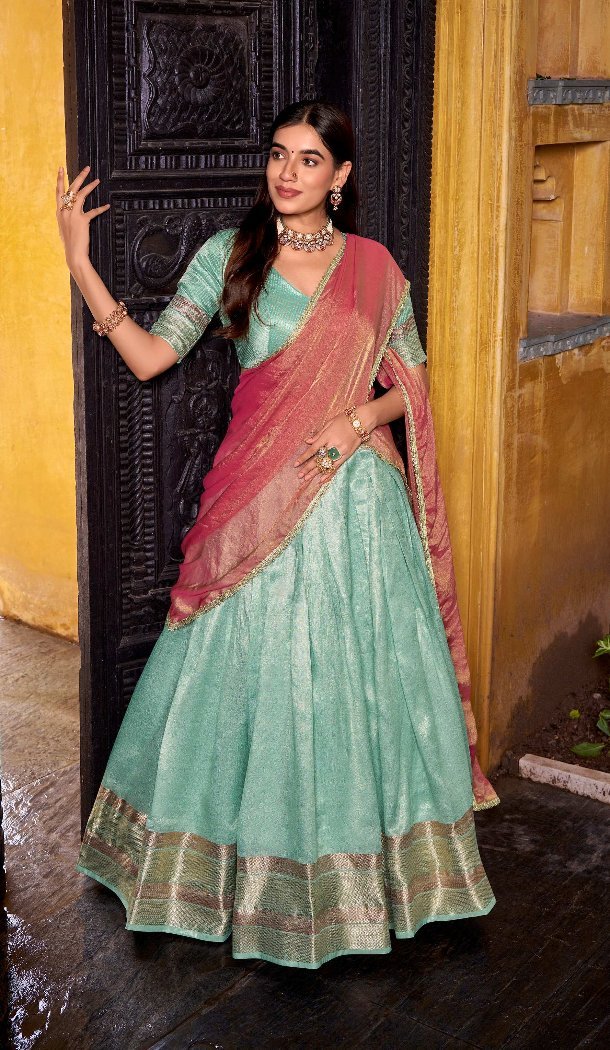 Sky Blue Dhupion Silk Zari Lehenga Choli for Women – 214360