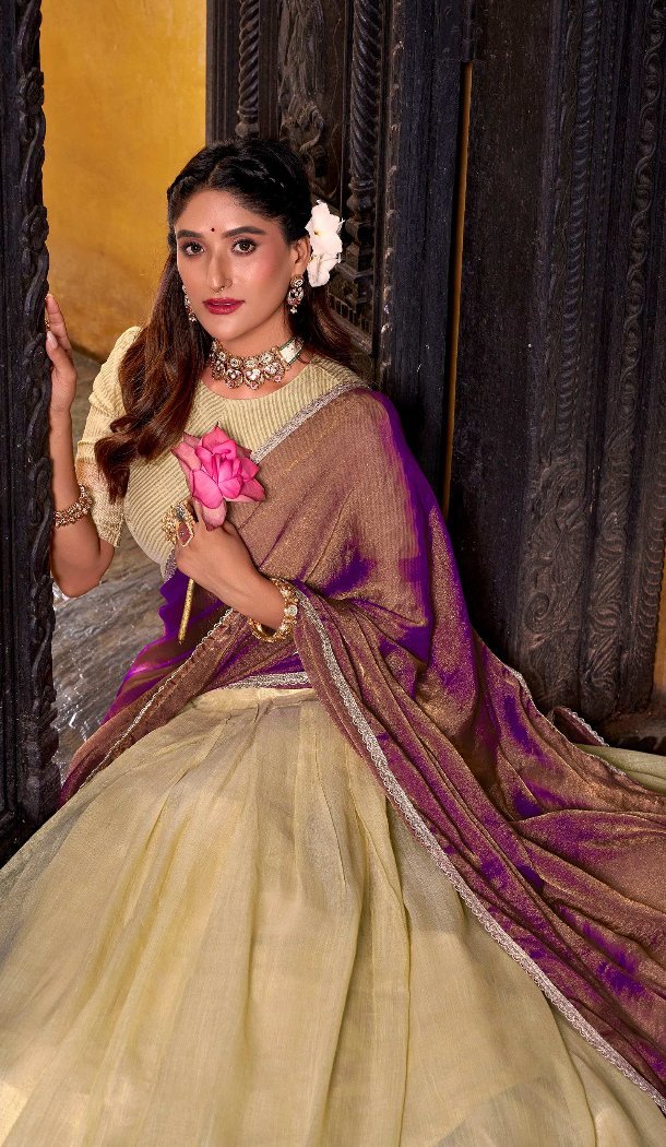 Light Yellow Dhupion Silk Zari Lehenga Choli – 214361