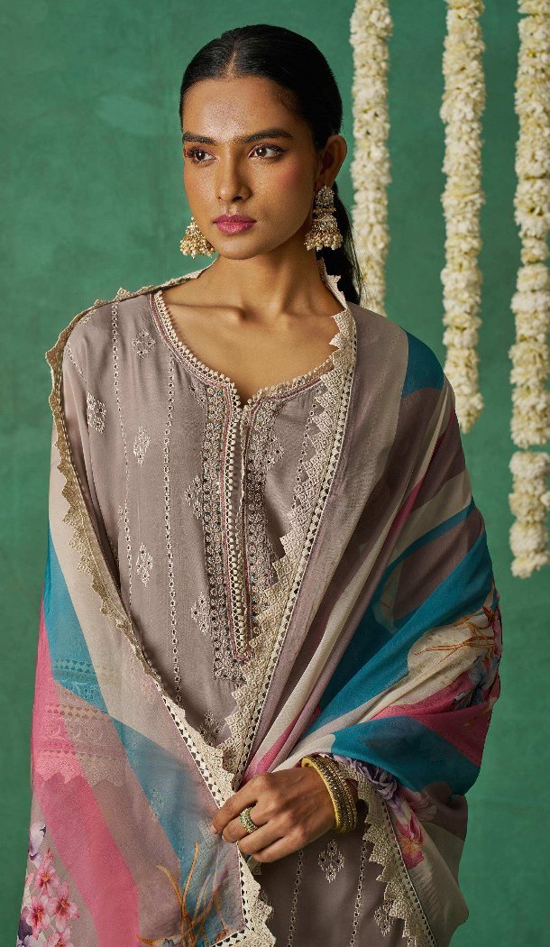 Embroidered Lavender Organza Suit – 214538