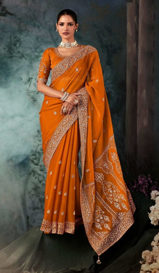 Mustard Georgette Embroidery Designer Saree – 214543