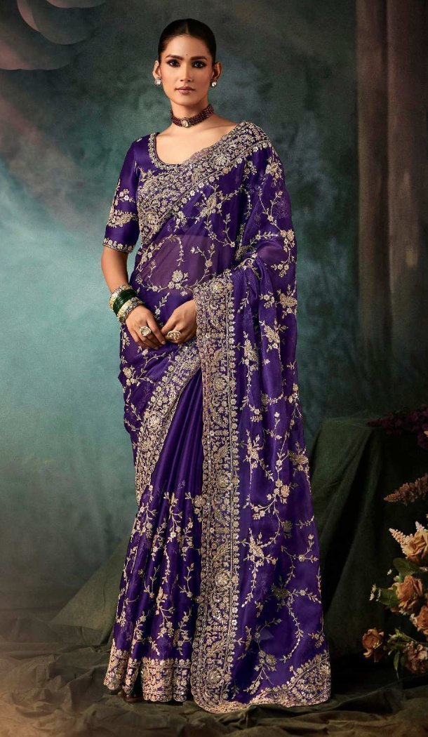 Purple Georgette Embroidered Designer Saree – 214550