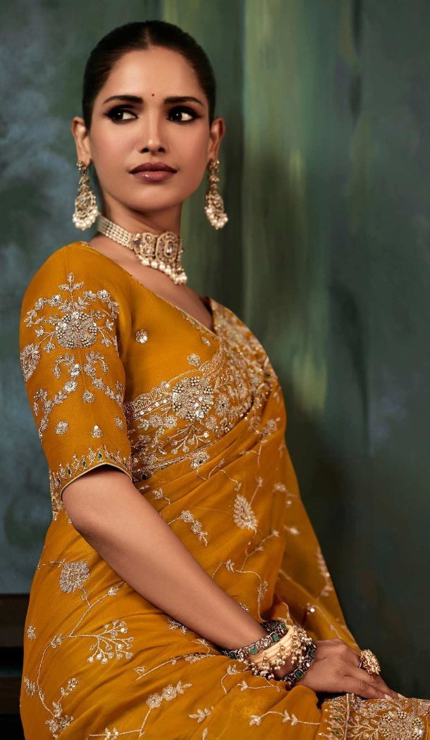 Yellow Georgette Embroidery Saree – 214551