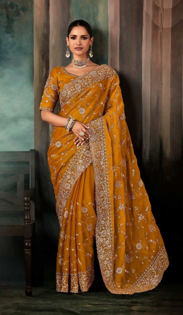Yellow Georgette Embroidery Saree – 214551
