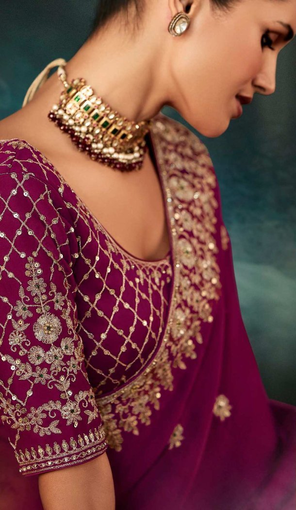 Purple Georgette Designer Embroidered Saree – 214552