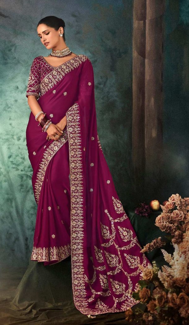 Purple Georgette Designer Embroidered Saree – 214552