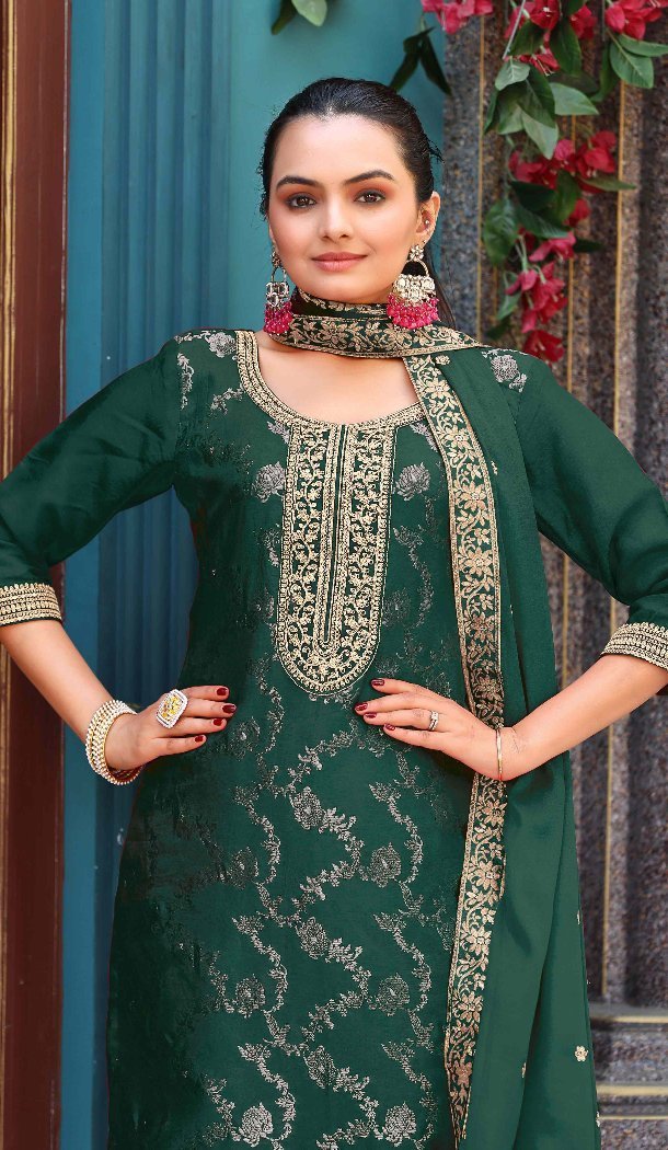 Green Viscose Jacquard Embroidery Pakistani Suit – 214859