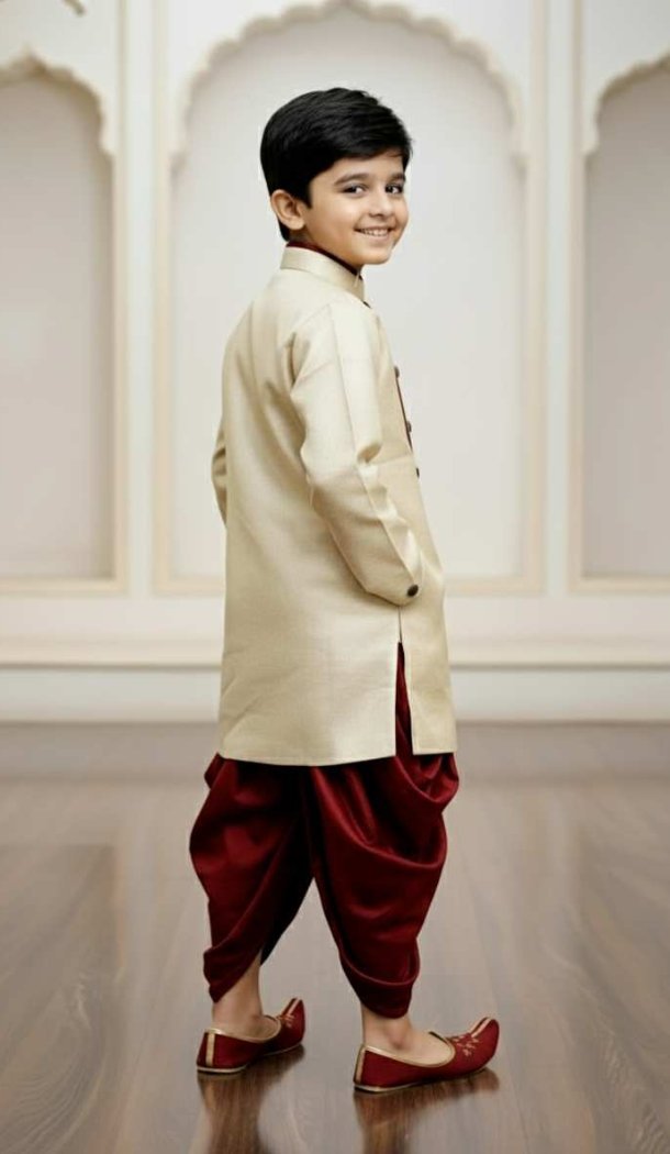 Brown Jute Silk Boys Indo Western Dress – 215022