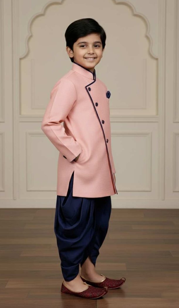 Pink Jute Silk Indo Western Dress for Boys – 215025