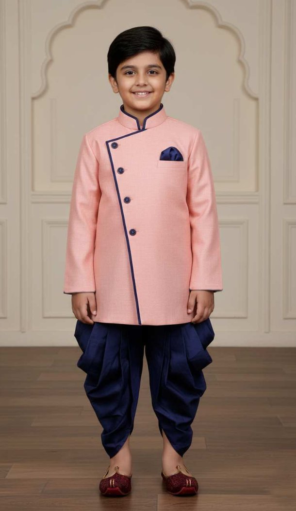 Pink Jute Silk Indo Western Dress for Boys – 215025