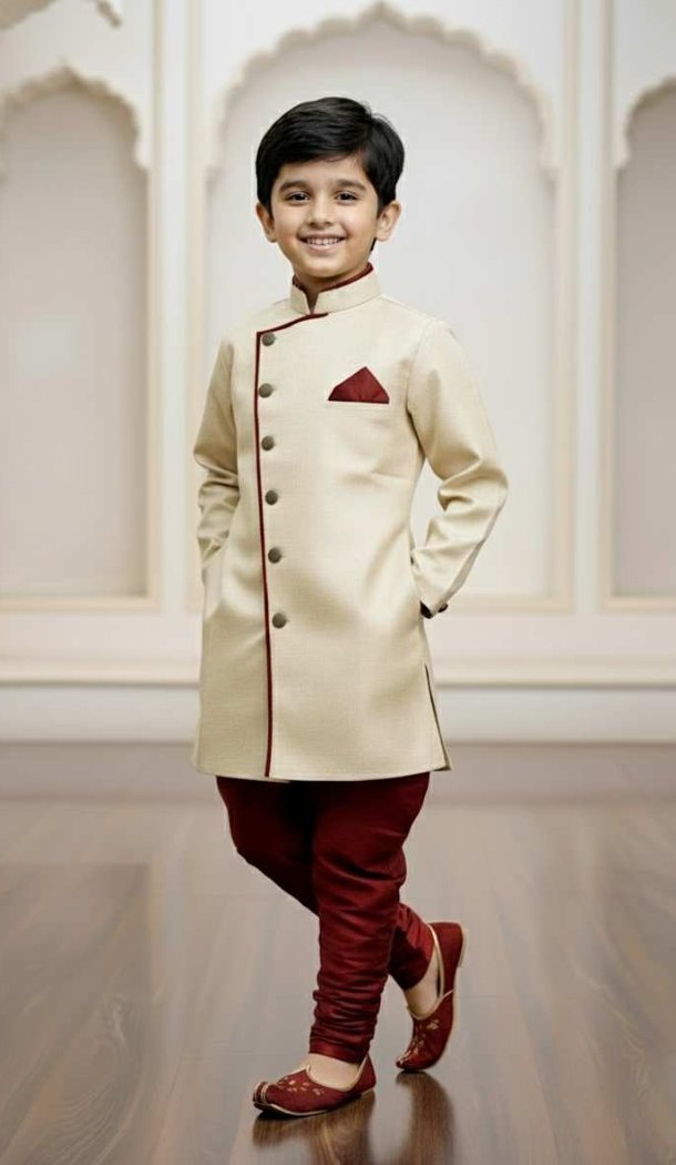 Gold Boys Indo Western Dress Jute Silk – 215029