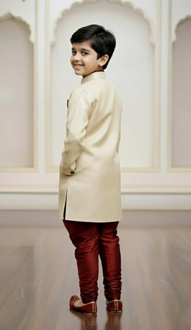 Gold Boys Indo Western Dress Jute Silk – 215029