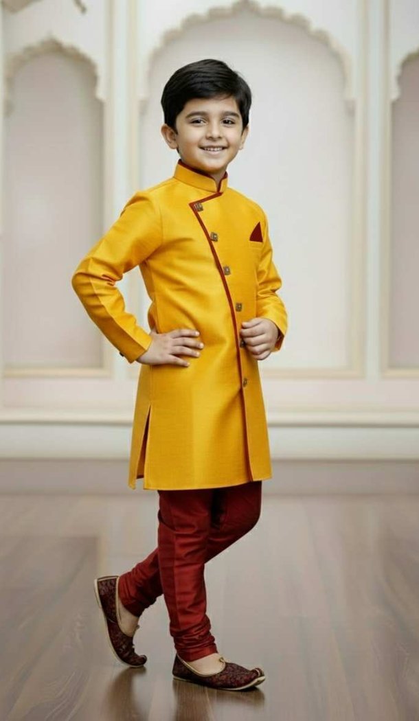 Jute Silk Yellow Indo Western for Boys – 215030