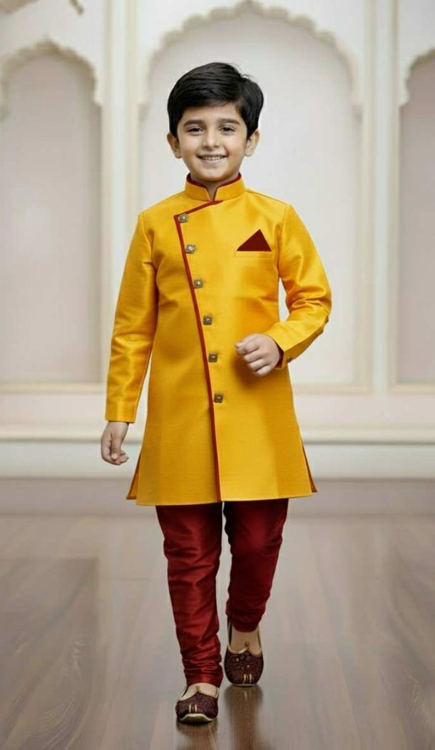 Jute Silk Yellow Indo Western for Boys – 215030