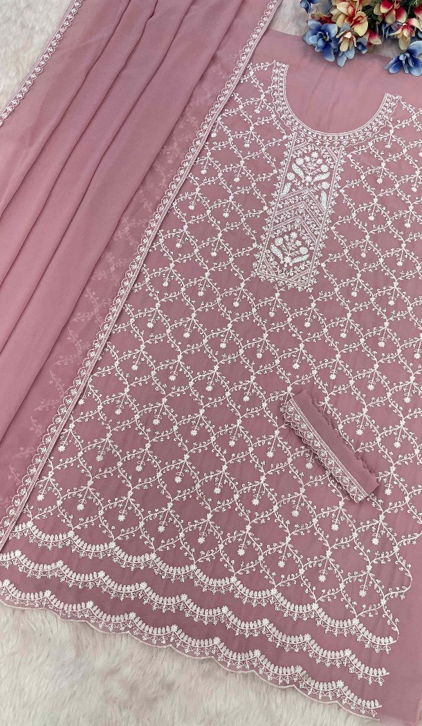 Pink Georgette Embroidery Zari Sharara Suit – 215406