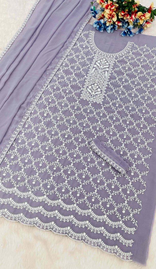 Purple Georgette Zari Embroidery Sharara Suit – 215407