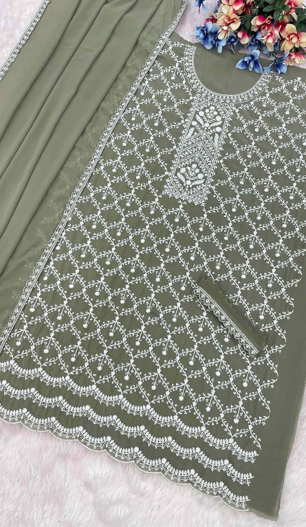 Green Georgette Embroidery Zari Sharara Suit – 215408