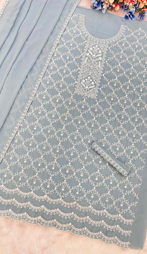 Grey Georgette Zari Work Sharara Suit – 215409