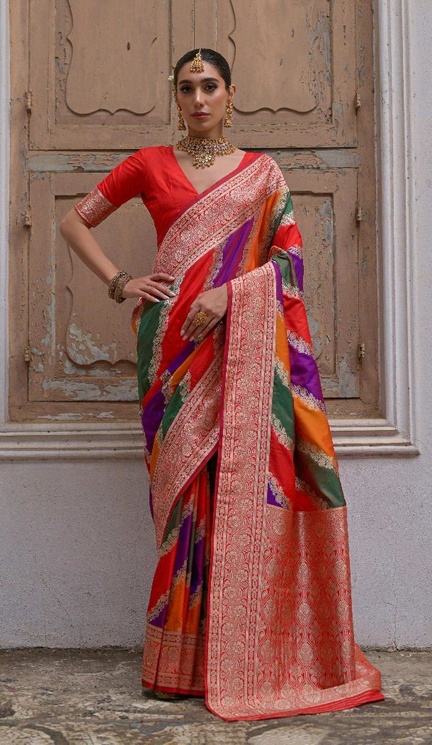 Red Banarasi Silk Saree with Jacquard Work – 215431