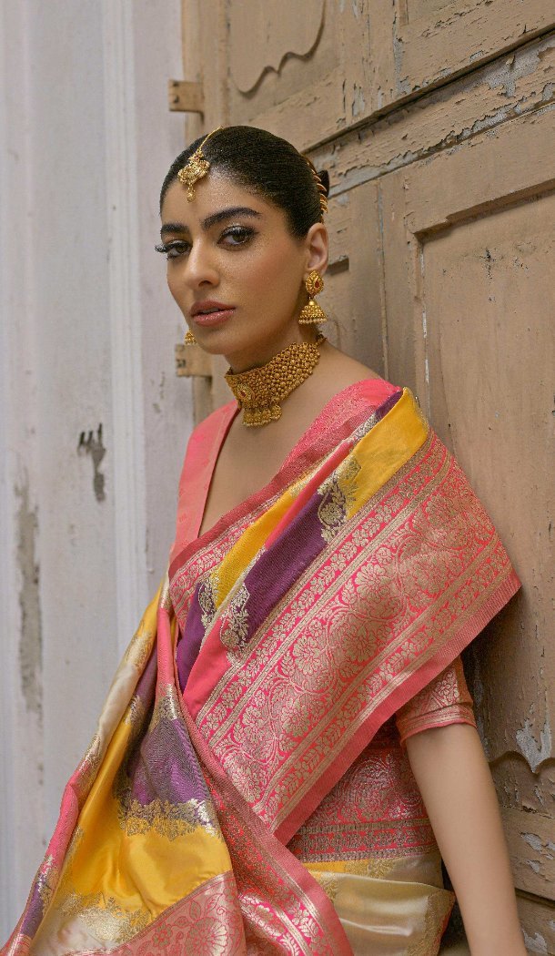 Light Pink Banarasi Silk Jacquard Saree – 215432