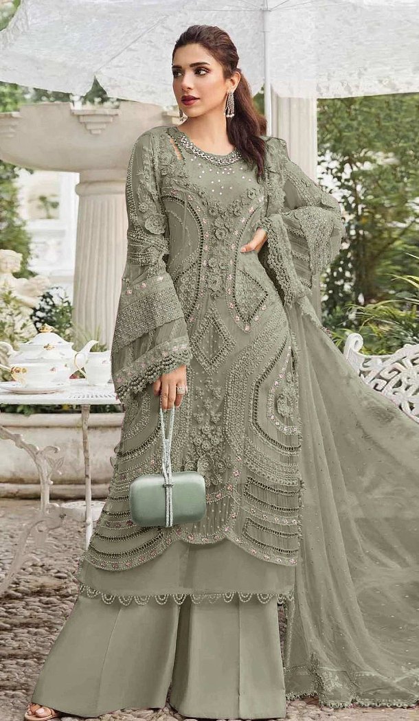 Mehendi Georgette Pakistani Suit with Embroidery Work - 215837