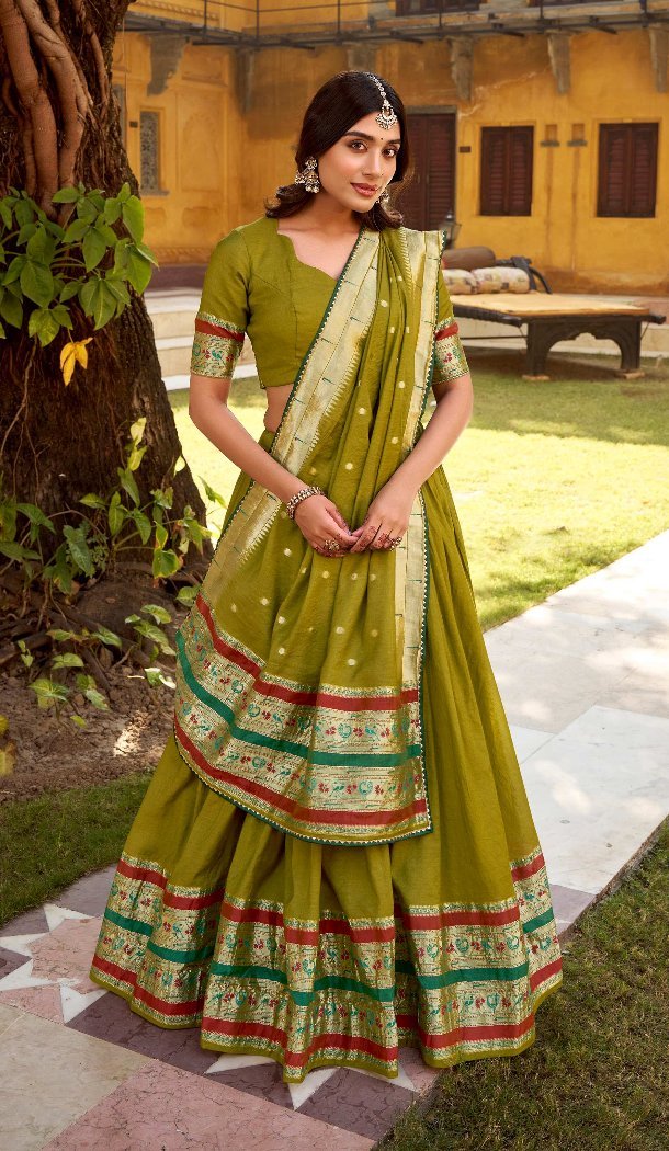 Mehendi Green Chanderi Lehenga Choli with Zari Work - 216051