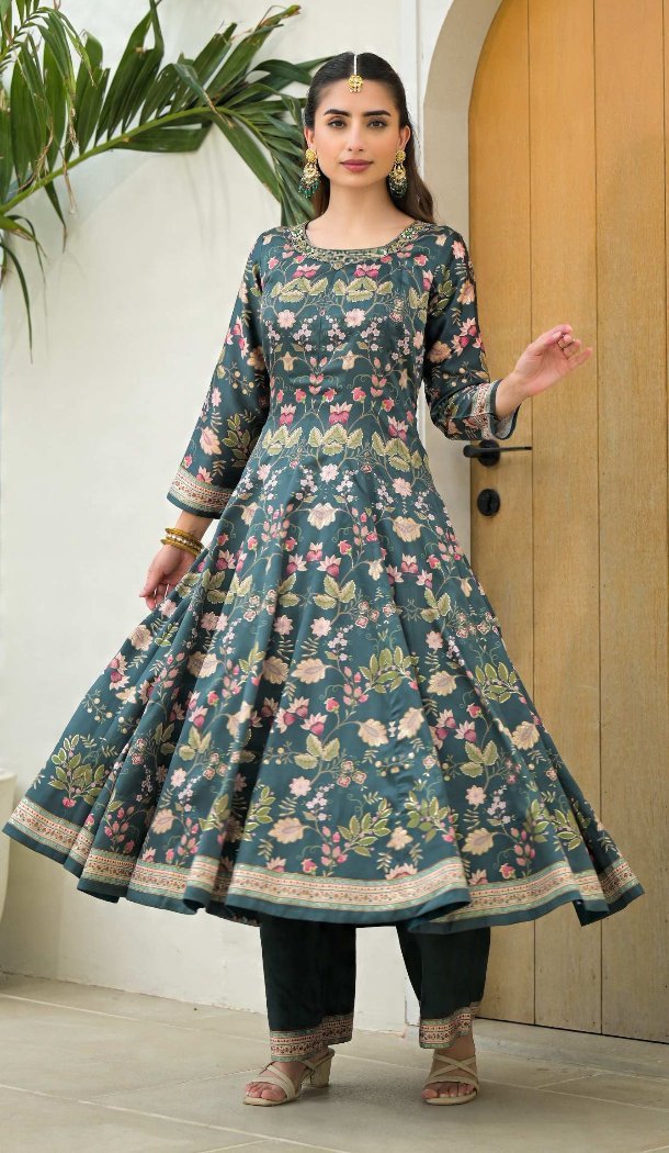 Green Digital Print Salwar Suit in Jam Silk – 216442