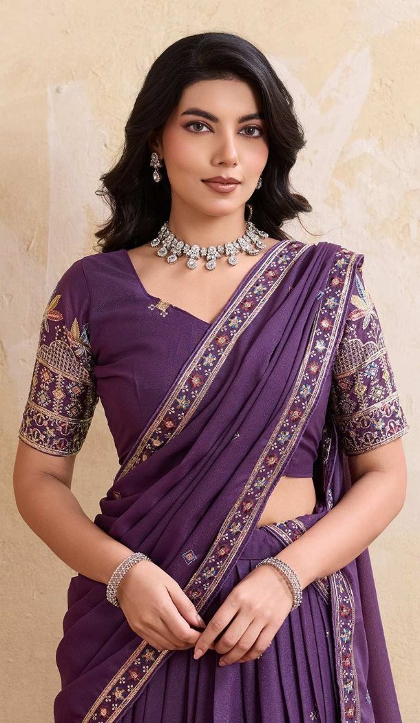 Star Georgette Purple Embroidered Lehenga Choli – 216372