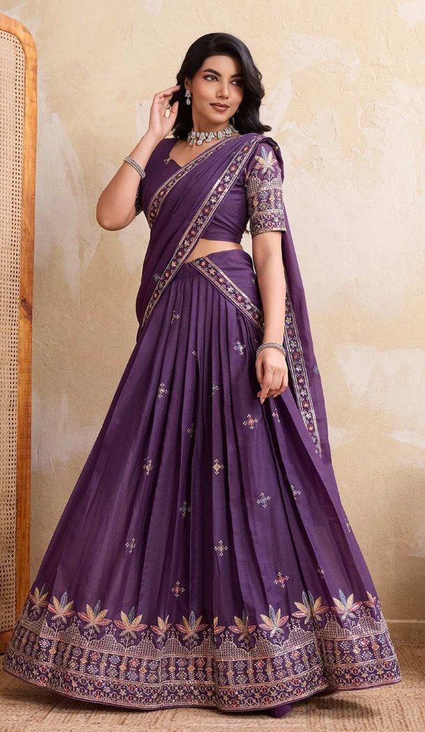 Star Georgette Purple Embroidered Lehenga Choli – 216372