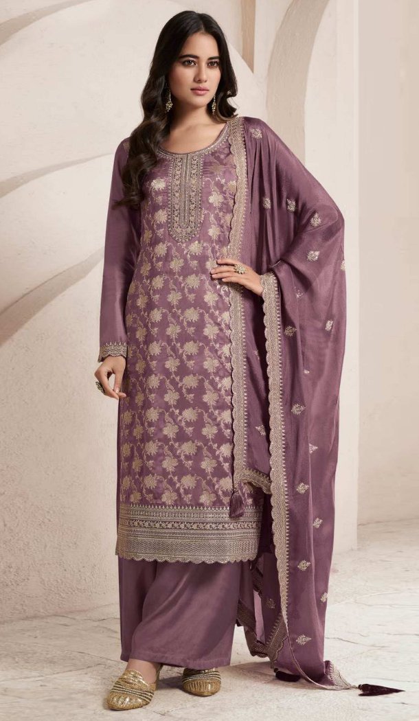 Jacquard Purple Embroidered Pakistani Suit – 216577