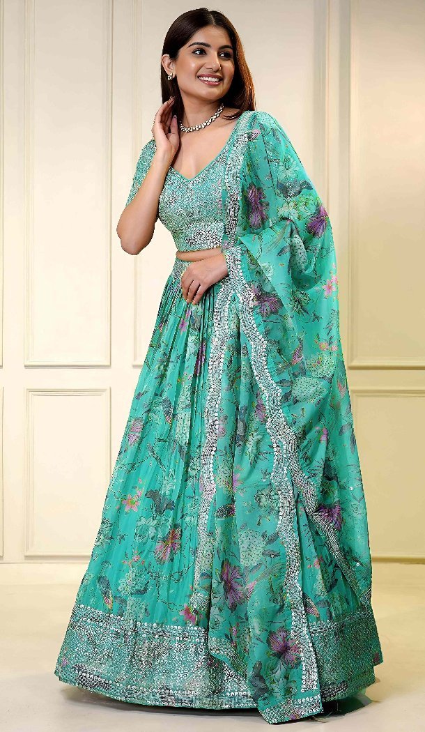 Organza Blue Floral Embroidered Lehenga Choli – 216672