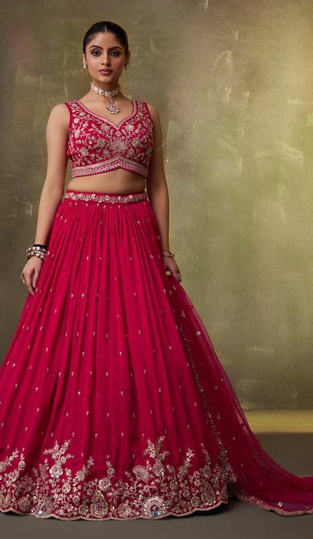 Designer Pink Georgette Lehenga Choli with Embroidery – 216699