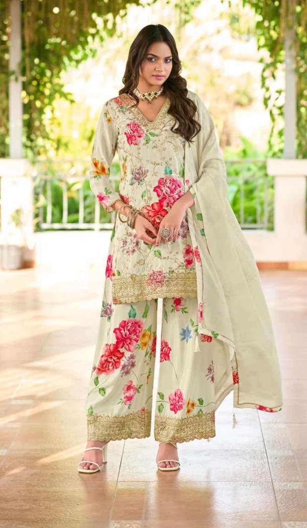 Premium Chinon Multi Palazzo Suit with Embroidery – 216737