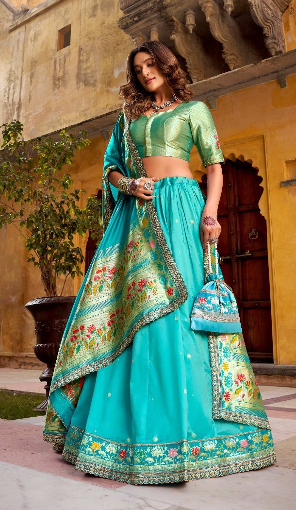 Sky Blue Paithani Silk Lehenga Zari Work – 216802