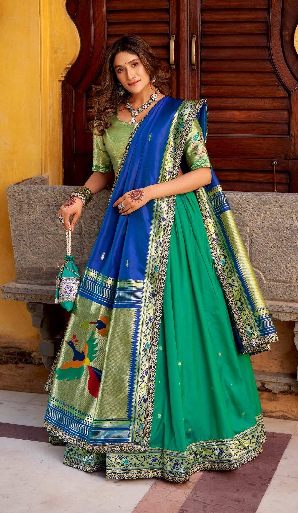 Rama Green Paithani Lehenga Embroidered – 216803