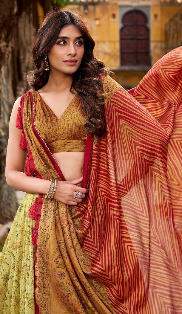 Women Traditional Multi Lehenga Choli in Vichitra Silk - 217081