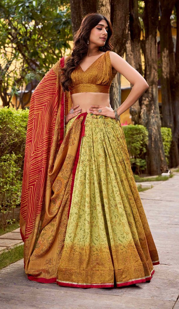 Women Traditional Multi Lehenga Choli in Vichitra Silk - 217081