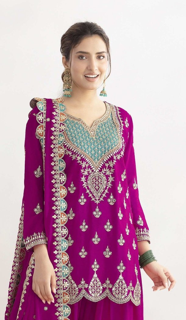 Women Pink Chinon Salwar Suit for Party Wear - 217225
