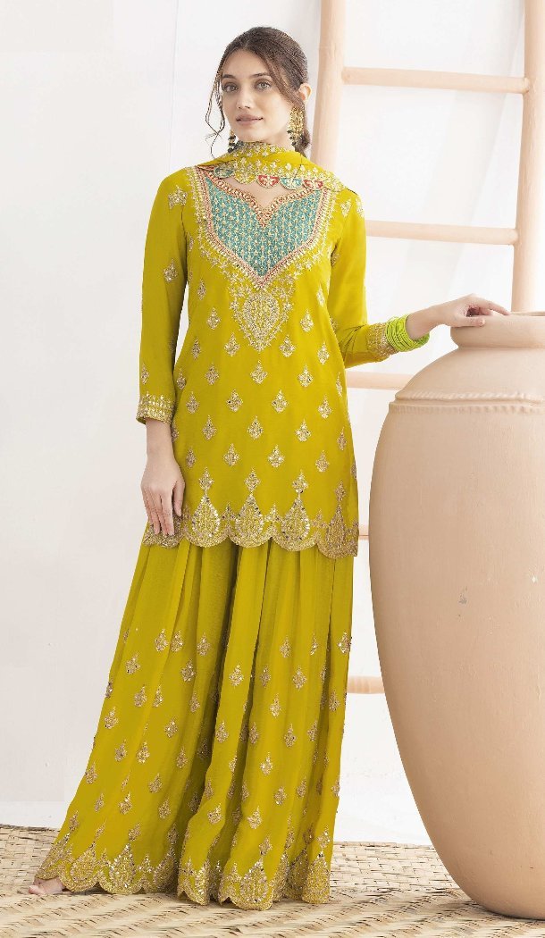 Women Yellow Party Wear Chinon Salwar Suit - 217226