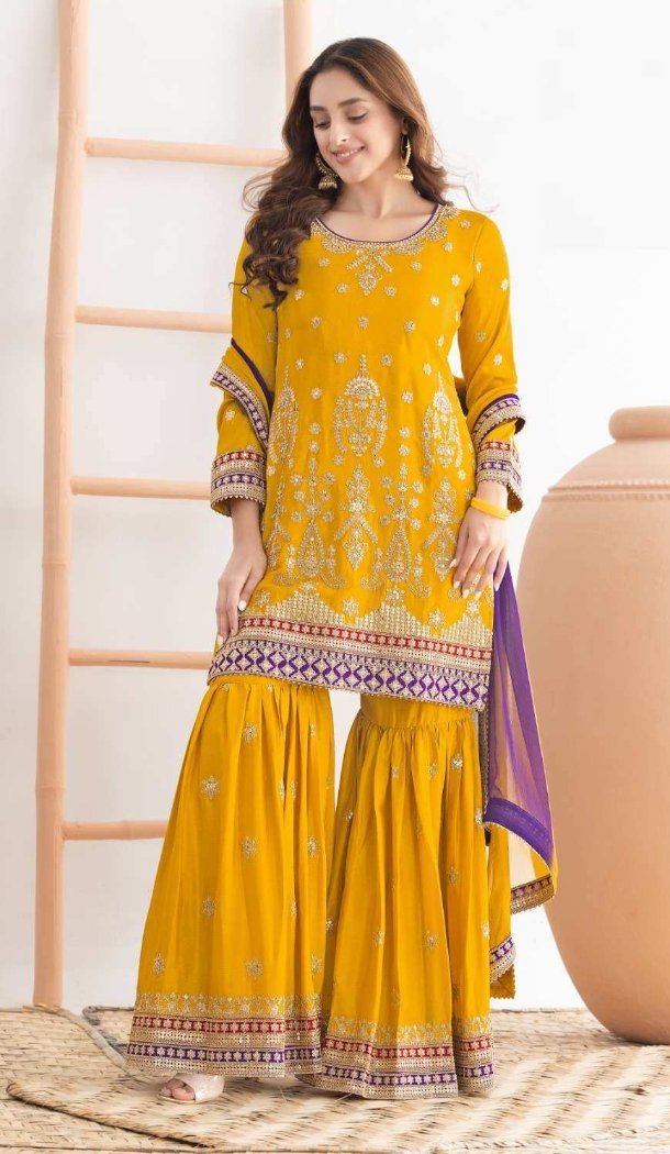 Yellow Chinon Salwar Suit for Women - 217240