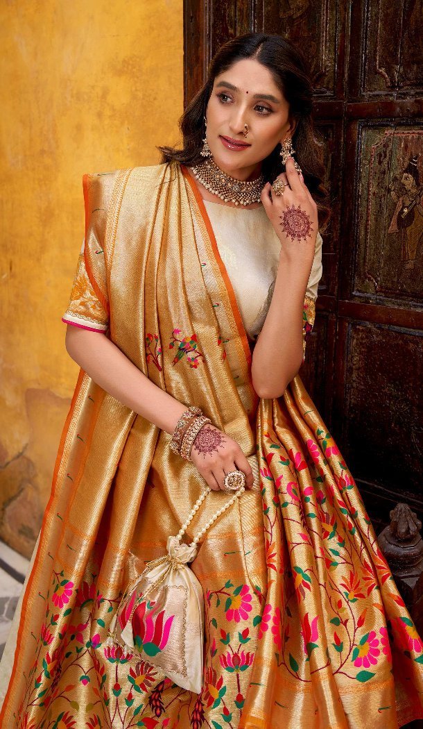 Off White Silk Lehenga Choli with Lace Border – 217649
