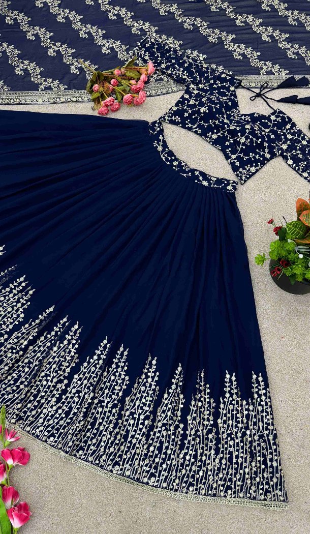 Women's Blue Sequence Work Lehenga Choli - 217761