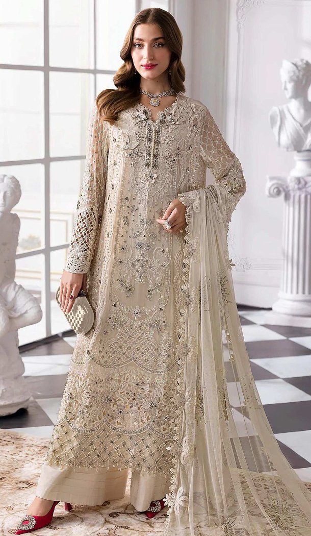 Cream Embroidered Pakistani Suit for Women - 217777