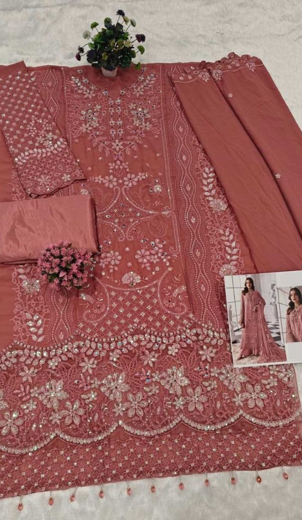 Shop Baby Pink Zari Work Pakistani Suit Plus Size Online - 217778