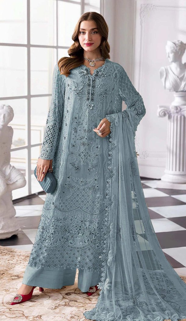 Light Blue Sequence Work Pakistani Suit for Women - 217779