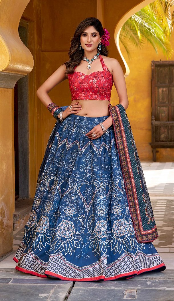 Blue Lehenga Choli with Beads & Gotta Patti - 217859