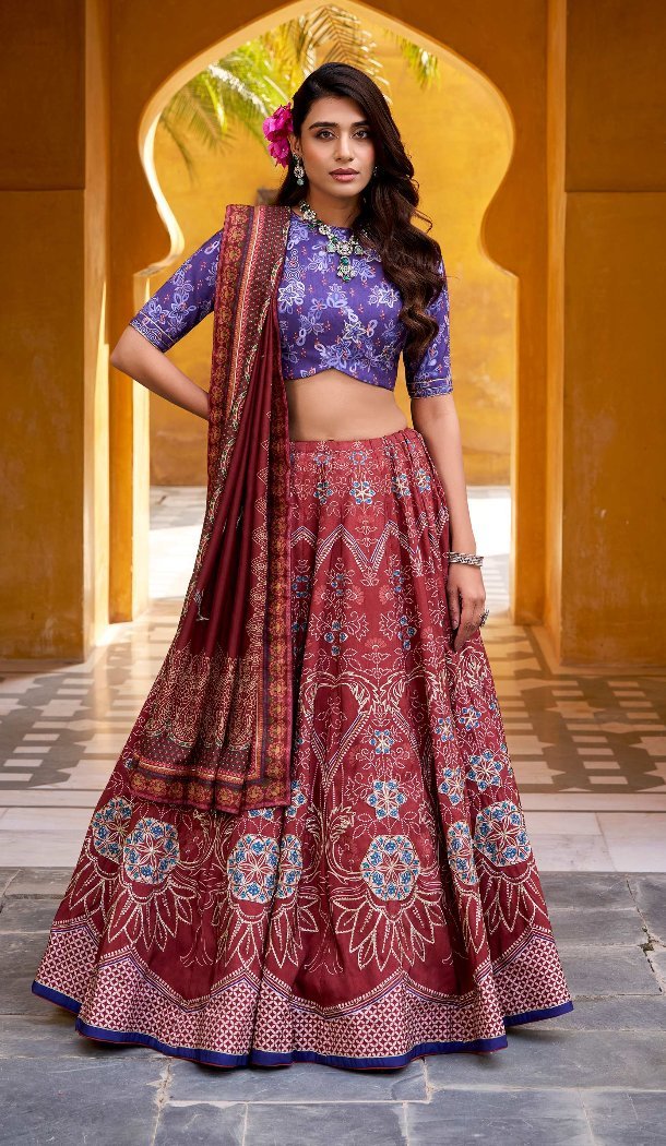 Maroon Lehenga Choli with Beads & Gotta Patti - 217860