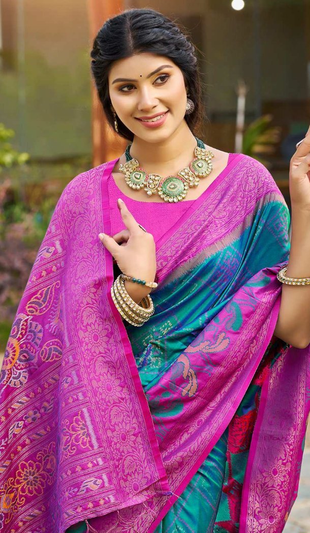 Sky Blue Saree with Jacquard Work - 217799