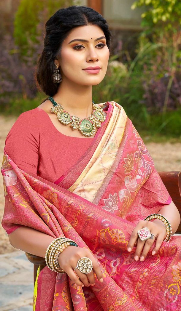 Cream Saree with Jacquard Work - 217804