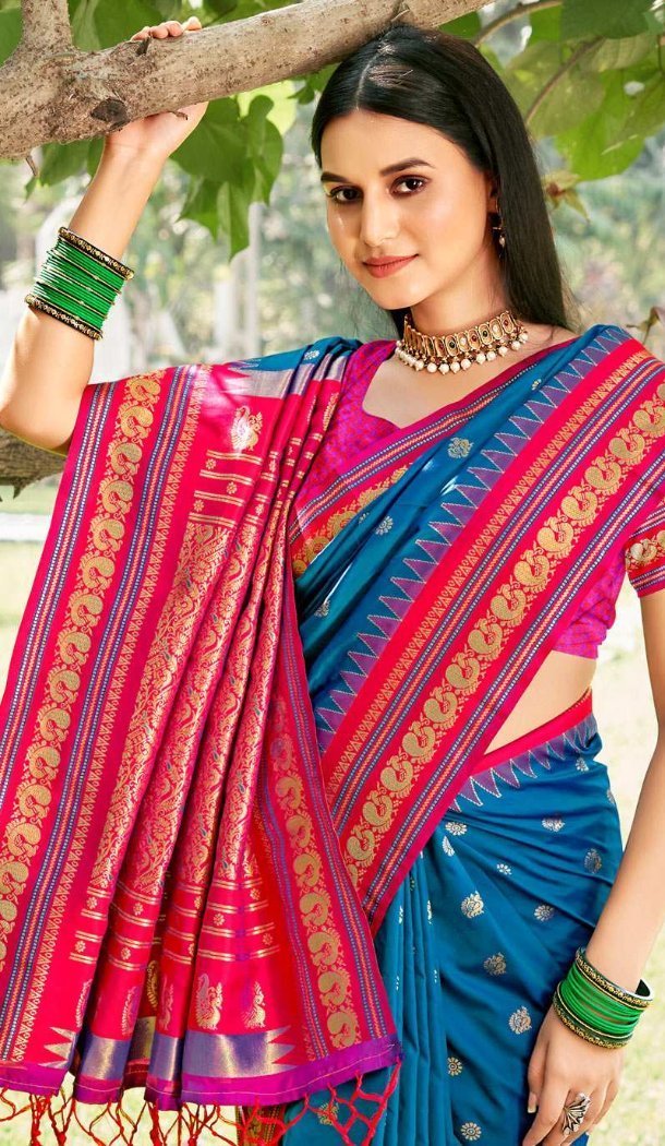 Blue Soft Silk Saree with Jacquard Work - 217815