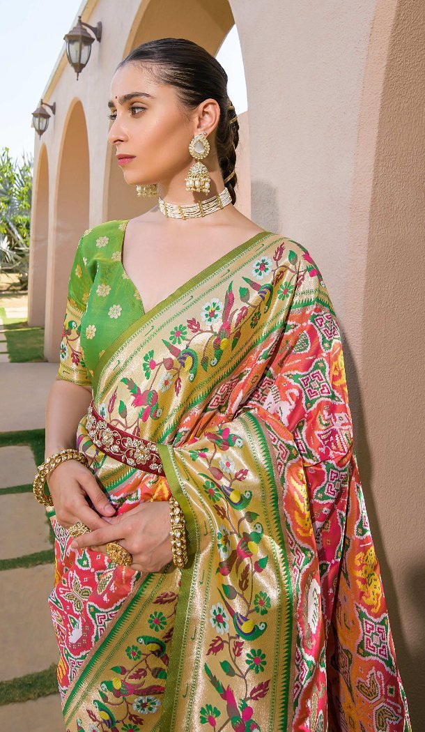 Multi Banarasi Silk Saree with Meena Zari Work - 217878